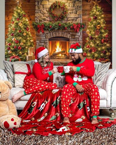 Mocsicka Christmas Fireplace Backdrop Xmas Large Merry Christmas Party Decorations Banner for Holiday Family Photography Background Photo Booth Props (Green, 7x5ft(82"x60")) in Saudi Arabia