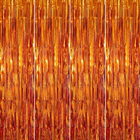 4 Pack 3.2x8.2ft Orange Tinsel Curtain Party Backdrop - Choonshow Foil Fringe Curtain Orange Party Decor Streamers for Birthday Baby Shower Bachelorette Euphoria Theme Party Decorations in Saudi Arabia