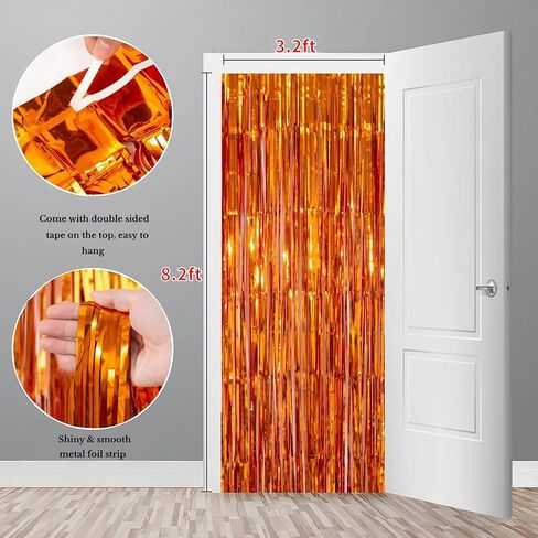 4 Pack 3.2x8.2ft Orange Tinsel Curtain Party Backdrop - Choonshow Foil Fringe Curtain Orange Party Decor Streamers for Birthday Baby Shower Bachelorette Euphoria Theme Party Decorations in Saudi Arabia