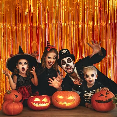 4 Pack 3.2x8.2ft Orange Tinsel Curtain Party Backdrop - Choonshow Foil Fringe Curtain Orange Party Decor Streamers for Birthday Baby Shower Bachelorette Euphoria Theme Party Decorations in Saudi Arabia