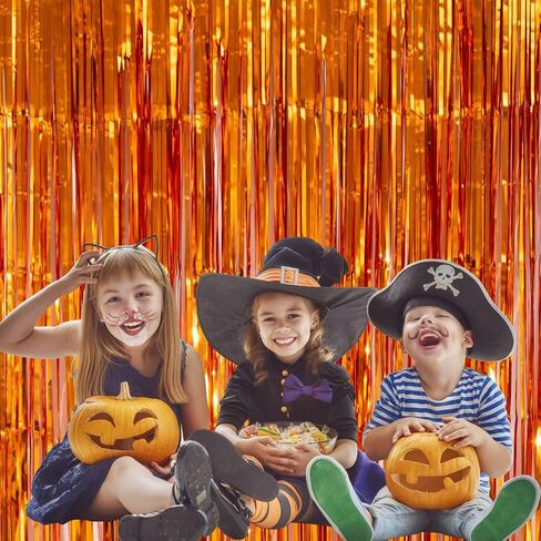 4 Pack 3.2x8.2ft Orange Tinsel Curtain Party Backdrop - Choonshow Foil Fringe Curtain Orange Party Decor Streamers for Birthday Baby Shower Bachelorette Euphoria Theme Party Decorations in Saudi Arabia