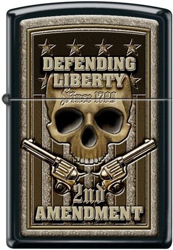 ولاعة Zippo - مسدسات التعديل الثاني، ولاعة جمجمة من الكروم الساتان مقاومة للرياح # Z5150 in Saudi Arabia