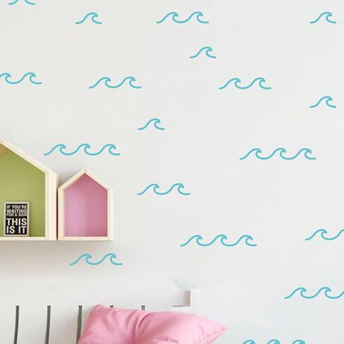 88 Pcs/Pack Ocean Waves Wall Sticker for Kids Room Decal Sea Surge Living Room Decor YMX60 (Light Blue) in Kuwait
