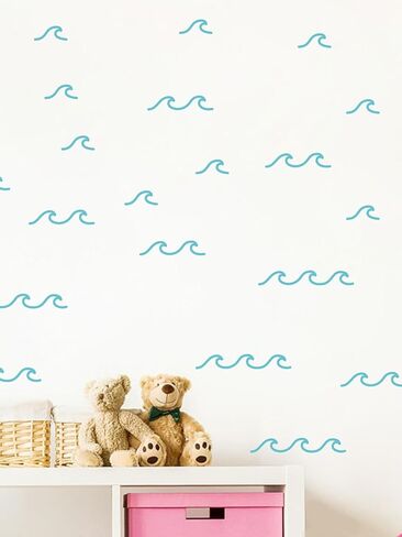 88 Pcs/Pack Ocean Waves Wall Sticker for Kids Room Decal Sea Surge Living Room Decor YMX60 (Light Blue) in Kuwait