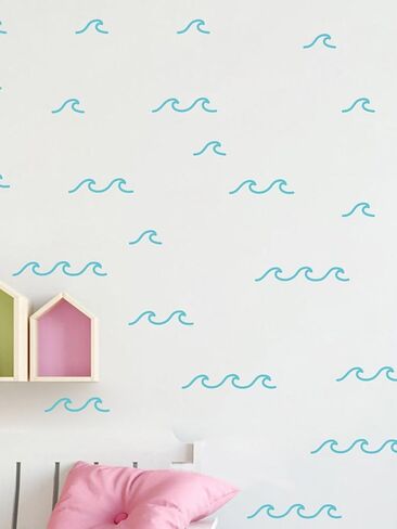88 Pcs/Pack Ocean Waves Wall Sticker for Kids Room Decal Sea Surge Living Room Decor YMX60 (Light Blue) in Kuwait