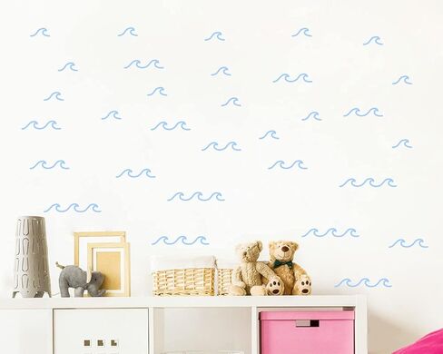 88 Pcs/Pack Ocean Waves Wall Sticker for Kids Room Decal Sea Surge Living Room Decor YMX60 (Light Blue) in Kuwait