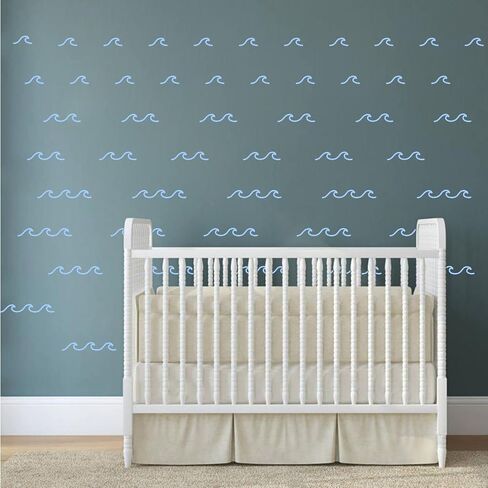 88 Pcs/Pack Ocean Waves Wall Sticker for Kids Room Decal Sea Surge Living Room Decor YMX60 (Light Blue) in Kuwait