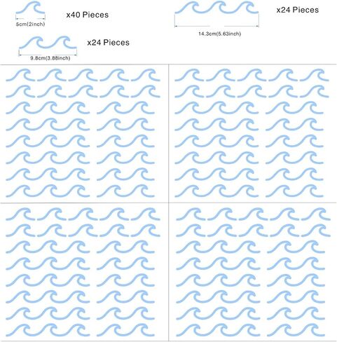88 Pcs/Pack Ocean Waves Wall Sticker for Kids Room Decal Sea Surge Living Room Decor YMX60 (Light Blue) in Kuwait