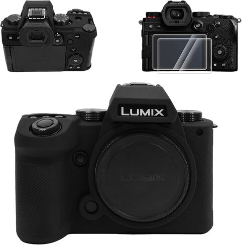 Protective Case for Panasonic LUMIX S5II/S5IIX,【Case*1 Screen Protector*2 Hot Shoe Cover*1】 LUMIX DC-S5II Camera Cover Full Body Case for DC-S5IIX Lightweight Shockproof-Black in Saudi Arabia