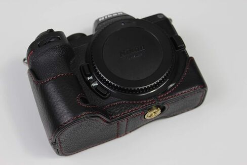 Z7 Z6 Z5 Case, BolinUS Handmade Genuine Real Leather Half Camera Case Bag Cover for Nikon Z5 Z6/Z6II Z7/Z7II Bottom Opening Version + Hand Strap (Black) in Saudi Arabia