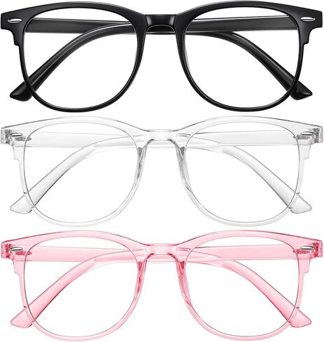 3 Pack Blue Light Blocking Gla-sses for Women Men, Round Computer Gla-sses Anti Eye Strain/UV/Glare Gaming Gla-sses Fashion Frame Fake Eyegla-sses with Clear Lens in Saudi Arabia