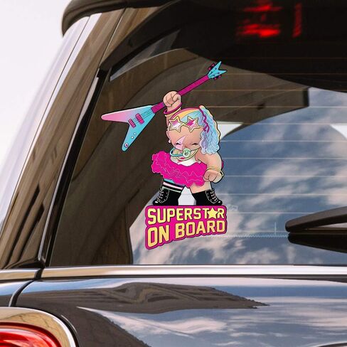 Oliver's Lables Baby on Board Sticker for Car - Girl Superstar On Board- Funny Cute Vinyl Window Decal - Heat Resistant, Long Lasting, Waterproof in Kuwait