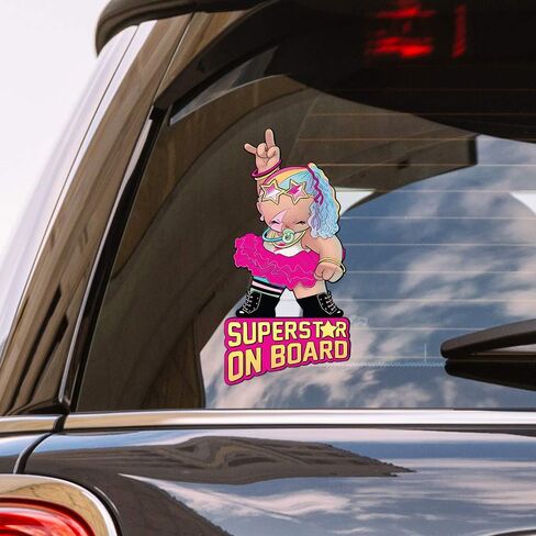 Oliver's Lables Baby on Board Sticker for Car - Girl Superstar On Board- Funny Cute Vinyl Window Decal - Heat Resistant, Long Lasting, Waterproof in Kuwait