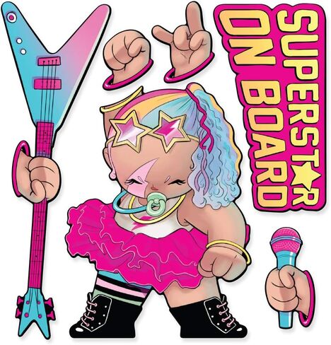 Oliver's Lables Baby on Board Sticker for Car - Girl Superstar On Board- Funny Cute Vinyl Window Decal - Heat Resistant, Long Lasting, Waterproof in Kuwait