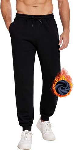 PINSPARK Men's Sweatpants Joggers with Zipper Pockets Fleece Lined Jogger Pants Mens Sweat Pants Gym Workout Jogging Sweats in Saudi Arabia