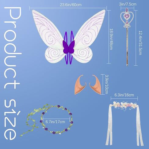 Fairy Wings Sparkle Butterfly Angel Wings Fairy Costume Wings with Princess Wings Garland Ears Tinsel Wand Pearl Necklace for Adults Girls White in Kuwait