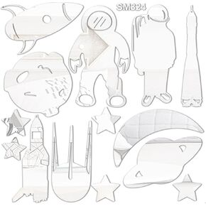 14Pcs Astronaut Space Rocket Mirror Wall Decal Stickers, Outer Space Planet Wall Decals, 3D Acrylic Space Bedroom Decor, Spaceman Spacecraft Vinyl Wall Art DIY for Boys Girls Room, Silver