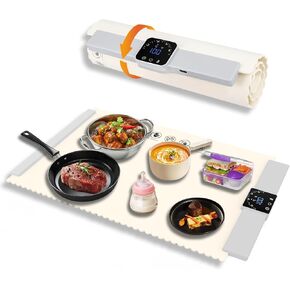 Silicone Electric Heating Tray, Foldable Food Warmer Mat, Portable Electric Warming Pad with 5 Level Adjustable Temperature, Roll Up Electric Warming Tray Fast Heating for Home Buffets Party