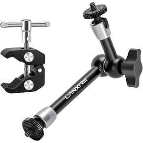 Super Clamp and 7 Inches Adjustable Friction Magic Arm with Dual 1/4’’ Screw - Compatible with Camera Cage, Flash, LED Light, Microphone, Monitor - Max Load up 4.4lb/2kg