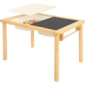 Sensory Table with 3 Foldable Storage Bins, Multifunction Wooden Sand and Water Table with Double-Side Board & Paper Roll Dispenser, Activity Game Table, Indoor Outdoor Use, for Kids