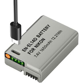 EN-EL14/EN-EL14a USB C Direct Charging Replacement Battery for Nikon D3100 D3200 D3300 D3400 D3500 D5100 D5200 D5300 D5500 D5600 DF Coolpix P7000 P7100 P7700 P7800 Camera