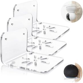 Acrylic Floating Shelves for Wall, Floating Shelves for Security Cameras, Baby Monitors, Speakers - Universal Small Wall Shelf with Cable Clips, Easy to Install, 3-Pack