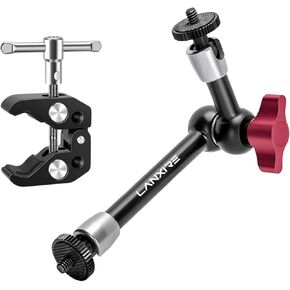 Super Clamp and 7 Inches Adjustable Magic Arm with Double 1/4’’ Screw - 5 x 1/4’’ and 3/8’’ Threaded Holes - Compatible with Photography Accessories - Max Load up 4.4lb/2kg