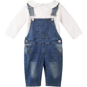Toddler Little Girls Pants Sets, Cotton Long Sleeve T-Shirt Denim Overalls