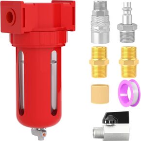 1/4" NPT Aluminium Air Compressor Moisture Filter, Air Desiccant Drying System, Manual Drain for Dry Air, Compressed Air, Plasma Cutter and Paint Spray