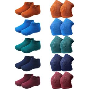 10 Pairs Baby Crawling Anti Slip Knee Pads and Anti Slip Baby Socks Set Unisex Toddler Knee Protectors Non Slip Ankle Socks in Saudi Arabia