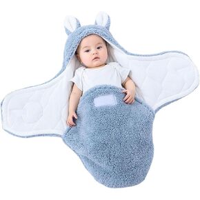 Baby Swaddle Blanket Newborn Receiving Blanket with Cute Rabbit Ears Soft Plush Wrap Sleeping Bag for 0-3 3-6 Months (Pink, 3-6M)