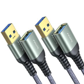 AINOPE 2 Pack USB Extensions Cable High Speed USB 3.0 Extension Cord Type A Male to Female Sturdy Braided Material Fast Data Transfer Compatible with USB Keyboard,Mouse,Flash Drive,Grey,1.5FT+1.5FT