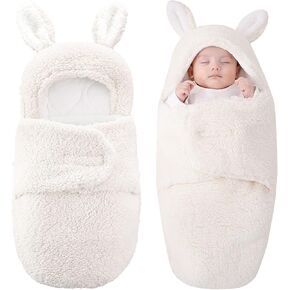 Baby Swaddle Blanket Newborn Receiving Blanket with Cute Rabbit Ears Soft Plush Wrap Sleeping Bag for 0-3 3-6 Months (Pink, 3-6M) in Saudi Arabia