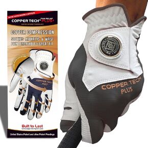 Copper Tech Men's Golf Gloves - Optimal Wrist Support with Copper Infused Thread - 100% AAA Synthetic Tacky Leather - Perfect for Summer & Fall Golfing - Golf Gloves Men (Hand Orientation: Both Hand)
