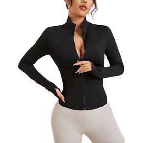 OYOANGLE Women's Zip Up Mock Neck Long Sleeve Track Jacket Slim Fit Athletic Running Coat Outerwear