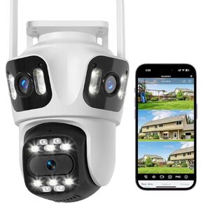 2K Security Camera with Three Lens, 2pcs 3MP Human Auto Tracking 360 View Pan/Tilt Home Security Camera for Indoor Outdoor, AI Motion Detection, Colorful Night Vision, Two-Way Audio