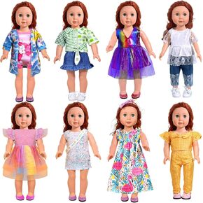 American 18-Inch Doll Clothes, 8 Sets Doll Clothing and Accessories for 18 inch Doll, Baby Doll Dress up Toys for Girls Kids (No Doll)