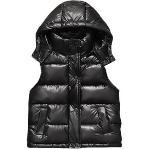Happy Cherry Toddler Girl Metallic Sleeveless Vest Winter Warm Jacket with Detachable Hood 2024