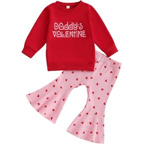 ملابس للفتيات الصغيرات في عيد الحب بأكمام طويلة وقميص من النوع الثقيل على شكل قلب وسراويل واسعة ملابس الربيع in Kuwait