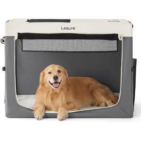 Lesure Collapsible Travel Dog Crate for Small Dogs, Portable Soft Dog Crate for Outdoor & Indoor, Folding Fabric Dog Kennel with Handle, 24 Inch Heavy Duty Pet Carrier (Grey)