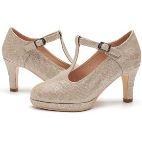 DADAWEN حذاء نسائي ذو كعب متوسط ​​ماري جين بمقدمة مغلقة فستان مضخات T-حزام مريح بمقدمة مستديرة وحفلات العمل وحفلات الزفاف in Kuwait