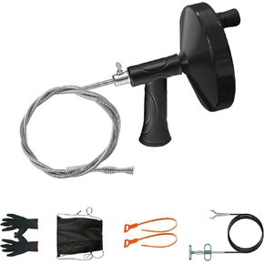 Drain Auger,43ft Drain Snake with Drill Attachment, Toilet Auger Plumbing Snake Clog Remover for Kitchen Bathroom Shower Sink - Red
