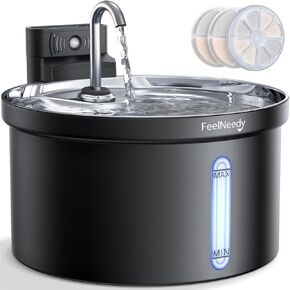 Wireless Cat Water Fountain [Water & Battery Separation] FEELNEEDY Stainless Steel Automatic Pet Water Dispenser, 4000mAh Battery Operated Water Fountains for Cats Dogs - 3.5L/118oz
