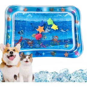 Thickened Water Sensory Playmat for Cats 100 x 100 cm Round Sensor Cat Bed Cooling Mat for Pets Playing Sleeping All Seasons