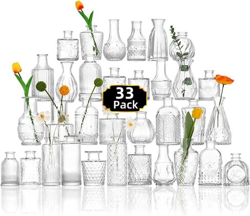 5pcs Glass Vases Set,Small Flower Vases for Wedding Centerpiece Table Decorations,Clear Embossed Mini Vases for Party or Home Decor in Saudi Arabia