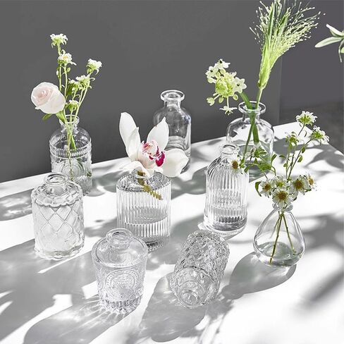 5pcs Glass Vases Set,Small Flower Vases for Wedding Centerpiece Table Decorations,Clear Embossed Mini Vases for Party or Home Decor in Saudi Arabia