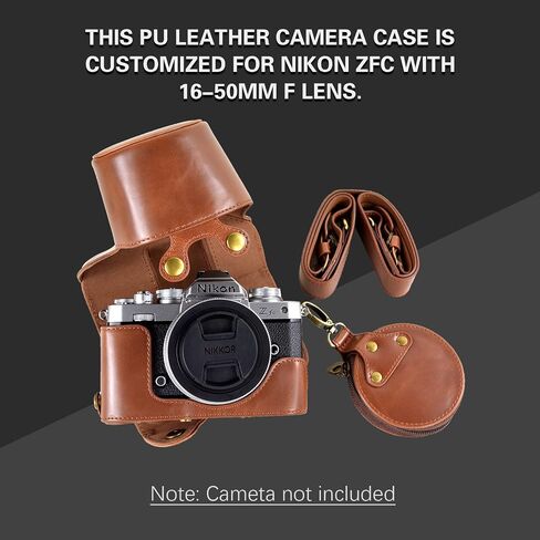 MUZIRI KINOKOO ZFC Case PU Leather Protective Camera Case Cover- Compatible for NIKON Z fc/Zfc and 16-50mm f/3.5-6.3 or 28mm f/2.9 SE Lens - Coffee in Kuwait