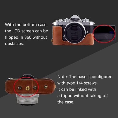 MUZIRI KINOKOO ZFC Case PU Leather Protective Camera Case Cover- Compatible for NIKON Z fc/Zfc and 16-50mm f/3.5-6.3 or 28mm f/2.9 SE Lens - Coffee in Kuwait