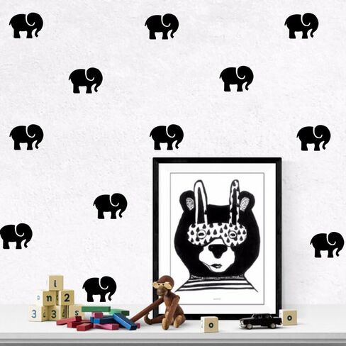 45 PCS 2.5 by 3.3 Inches Little Elephant Wall Decal Sticker Bedroom Decor -DIY Home Decor Vinyl Elephant Mural Wallpaper(Black) in Saudi Arabia