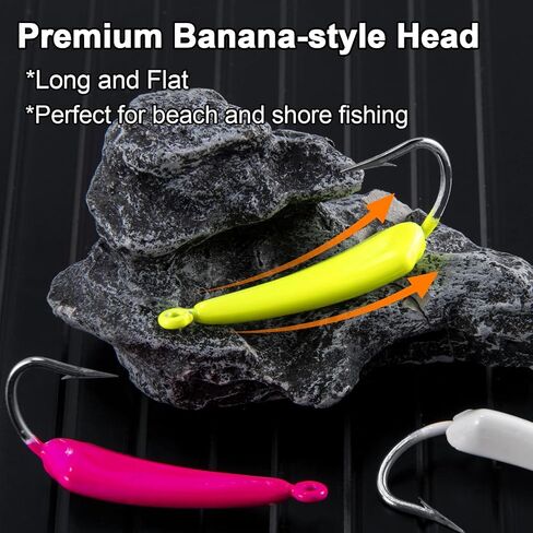 Dr.Fish 10 Pack Pompano Jigs Surf Fishing Jigs for Saltwater Banana Jig Heads Stand Up Jig High Carbon Steel O'Shaughnessy Hooks Beach Casting Redfish Halibut Striper in Saudi Arabia